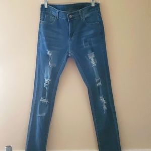 Ripped straight leg jeans